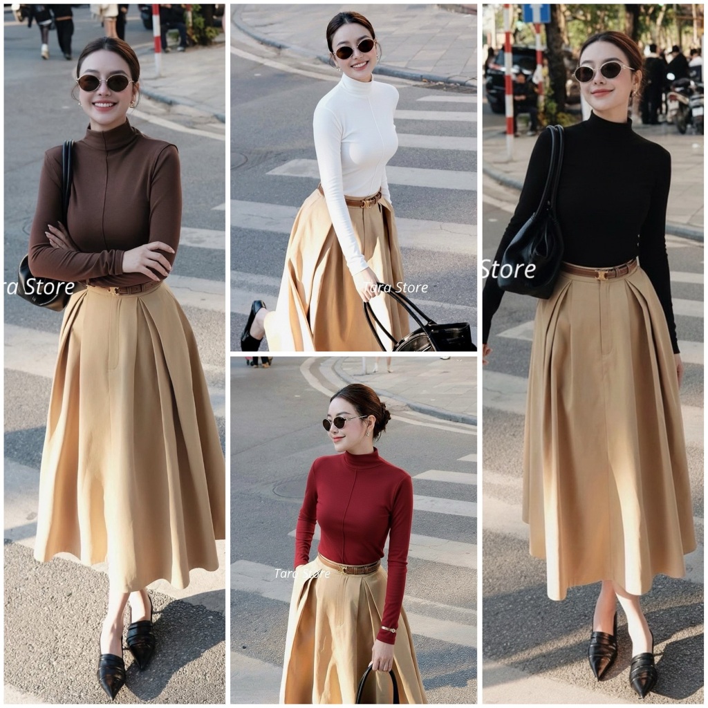 Tara Store ชุดเซท เสื้อ+กระโปรง กระโปรงโทนสีน้ำตาล #G864