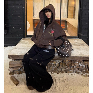 [Pre-Order] CGGA | Letter Heart Print Fleece-Lined Hooded Sw…