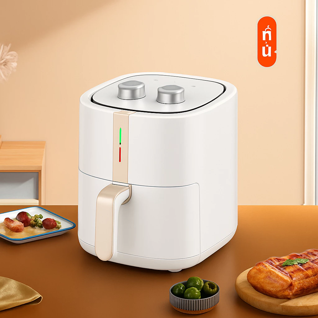 หม้อทอดไร้น้ำมัน 1500W Air fryer 7L อเนกประสงค์ เครื่องทอด ไร้มัน ลมร้อน ควบคุมลูกบิดคู่ thumbnail 3