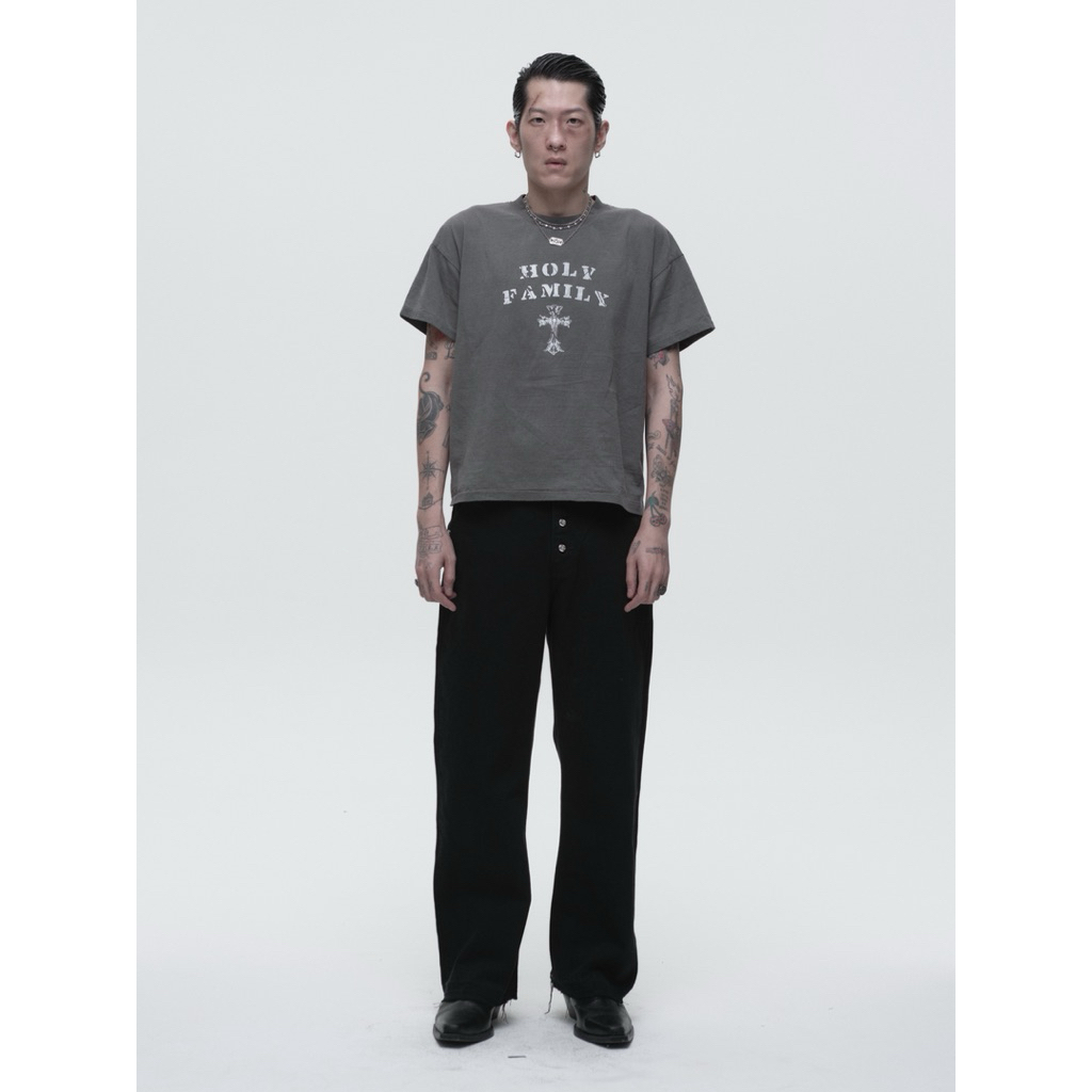 'Holy Family' Faded Black Boxy Tee