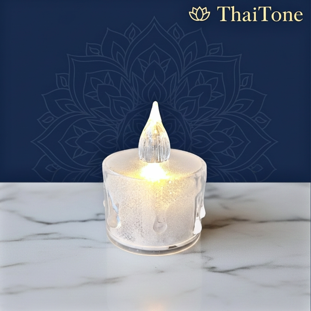 เทียนจำลอง***แบบใสรุ่นใหม่*** ไฟ LED ตกแต่งหิ้งพระ ปลอดภัยและสวยงาม TJL63