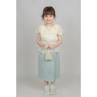 S002 ผ้าถุงลายไทย เอวยางยืด ชมพูลายดอกจิก ใส่ทำบุญ วันลอยกระทง วันภาษาไทย สีชมพู แม่ลูก งานแต่ง งานกฐิน
