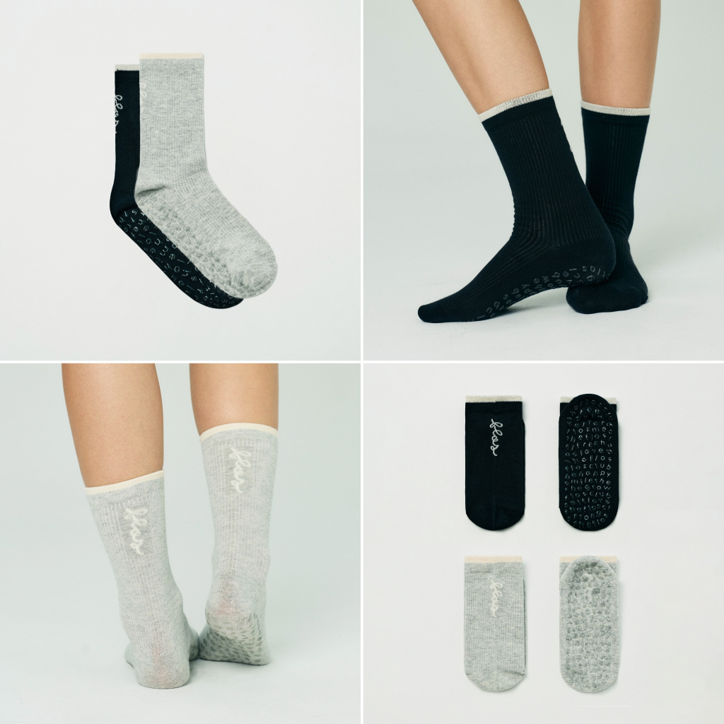 Puzzle Crew Grip Socks (Pilates Socks) Set of 2 Pairs: Black and Grey - The Flos Club