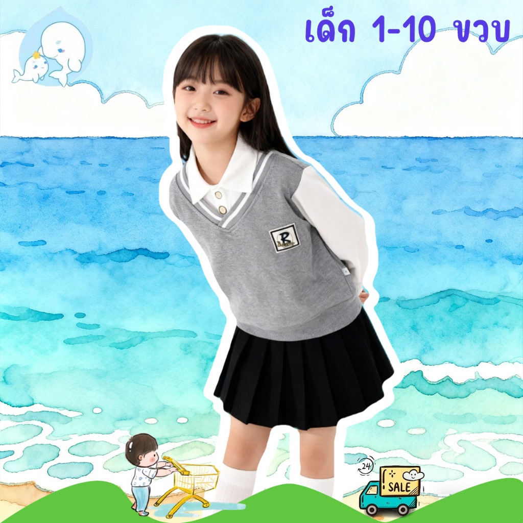 เสื้อคอปกเด็ก ลำลอง ผ้านุ่มใส่สบาย เนื้อผ้านิ่ม ทรงหลวม แต่งตัวง่ายๆ เด็กโตใส่ได้