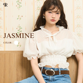 Panchitar Jasmine  – เสื้อชีฟองลายจุดสีขาว สม็อกช่วงเอวช่วยเ…