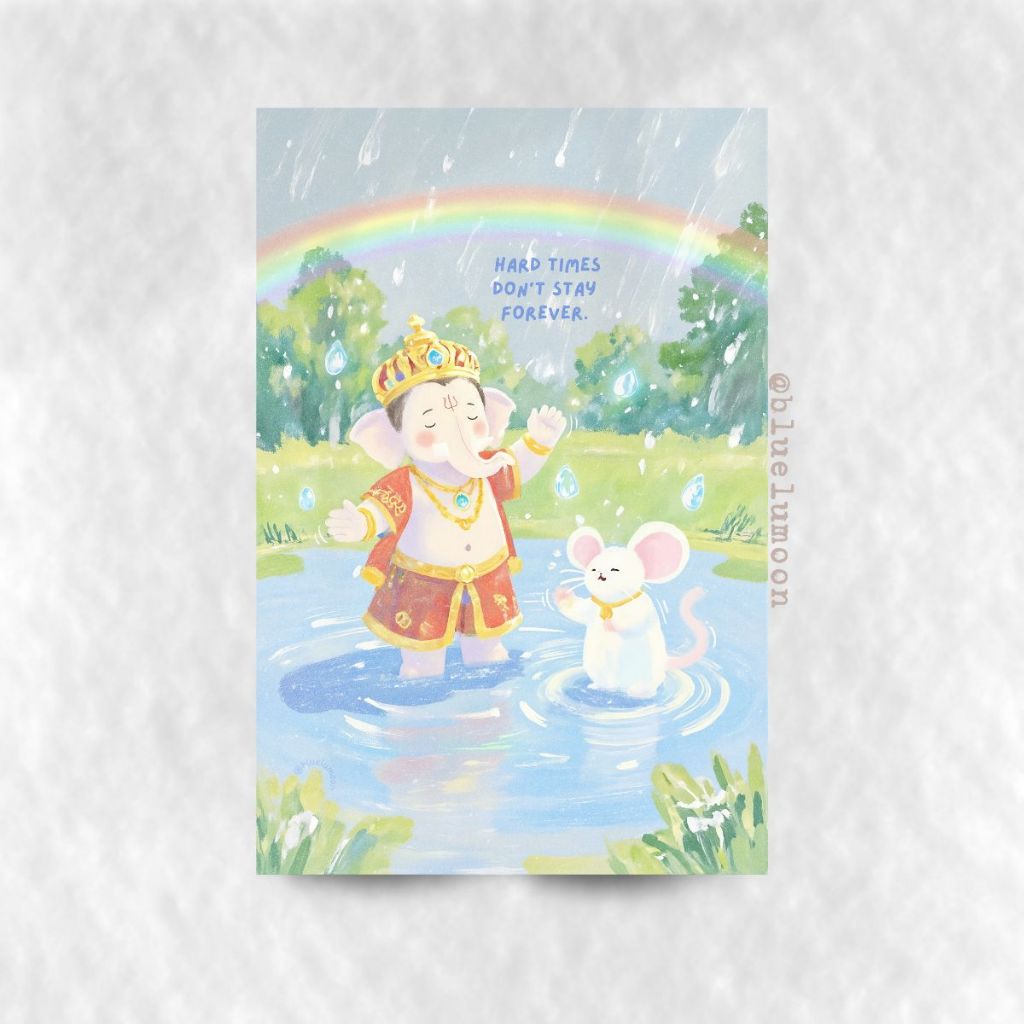 โปสการ์ดพระพิฆเนศ & หนูมุสิกะ 4x6 นิ้ว Messages from the Universe (hard times don’t stay forever) Bl