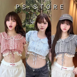 Rynn crop : เสื้อครอปแขนตุ๊กตาคอบัว ดีเทลแต่งขอบลูกไม้