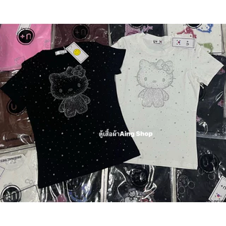 สำหรับสาวไซส์เล็กเสื้อรีดเพชรป้ายU+เข้ารูปสวย ผ้ายูนิโคล่