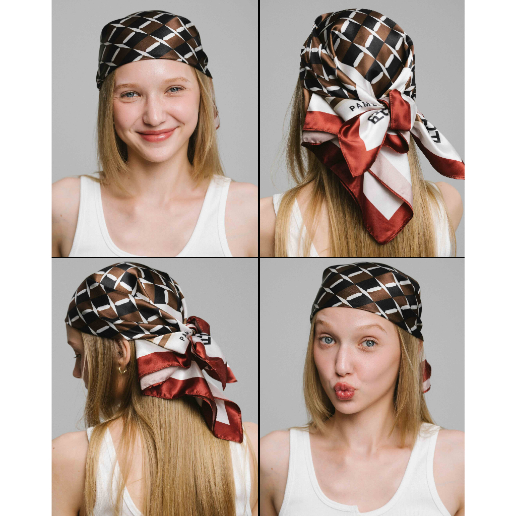 PAMECO Signature Scarf ผ้าพันคอ โพกหัว คลุมไหล่ ผ้าซาตินเงา 70x70cm