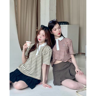 MACARON POLO TOP : เสื้อโปโลลายทาง Longsaidoo_