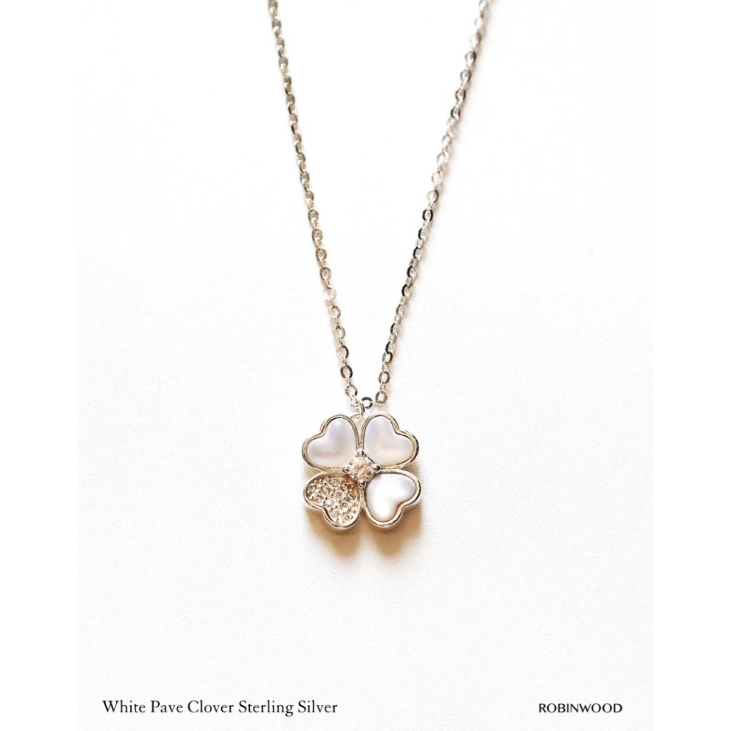 สร้อยคอโคลเวอร์เพชร 92.5 Sterling Silver Snowflake White Clover หินมงคล เสริมสมาธิ ความชัดเจนในการตัดสินใจ