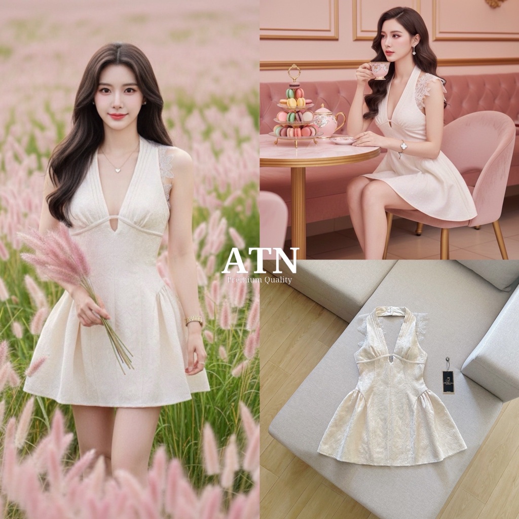 ATN BRAND ATN140 ชุดมินิเดรสคล้องคอแต่งผ้าลูกไม้