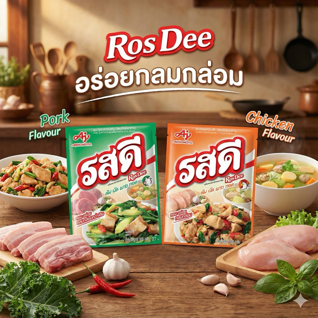 Rosdee 155 G. รสดีผงปรุงรส ขนาด 155 กรัม (แพค 2 ห่อ)