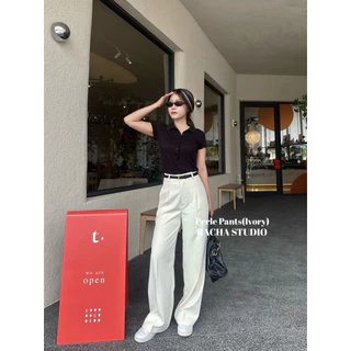 PERLE PANTS : กางเกงผ้าพริ้วทิ้งตัว เอวสูงทรงพรางหุ่น (1จีบเย็บปล่อย) พร้อมส่ง S-XL