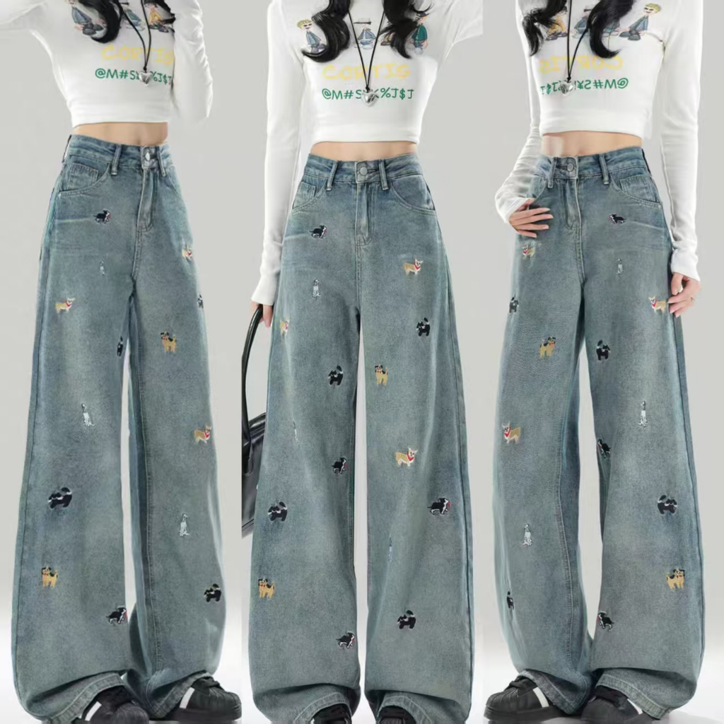 🔥919nn🔥กางเกงยีนส์เอวสูง ทรงลิซ่า กระบอกใหญ่ ทรงสวย ใส่ สบาย แมทง่าย ใส่ได้ทุกลุค