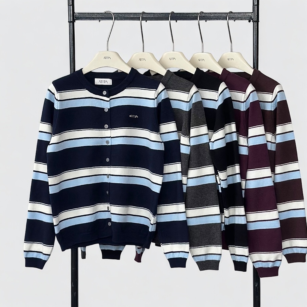UNICLOUD STRIPE KNIT เสื้อไหมพรม ลายทาง สีทูโทน กระดุมหน้า ผ้านิ่ม ราคา ถูกที่สุด ดีลบีเคเค แกลเลอรีภาพที่ 3
