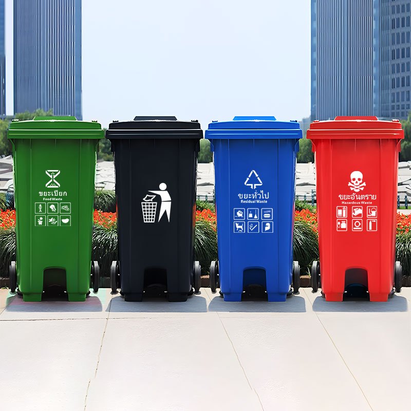 ถังขยะมีล้อและที่เหยียบ ถังขยะพลาสติก ถังขยะ ความจุ 100ลิตร / 120ลิตร มีฝา(ฝาเรียบ) มีล้อ ถังขยะพลาส