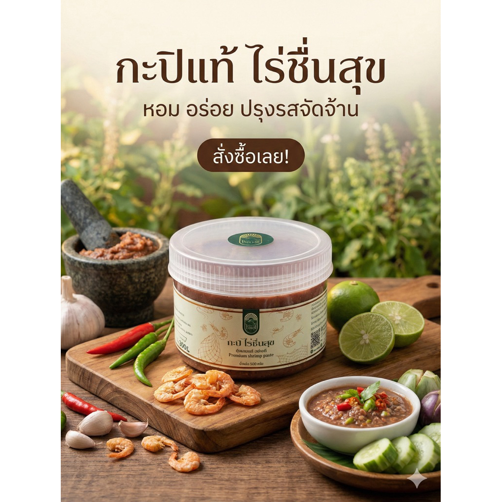กะปิแท้ 100% ไร่ชื่นสุข (500g) กะปิเคยล้วน เกรดพรีเมียม หอม ไม่เค็มจัด ตำน้ำพริกอร่อยมาก