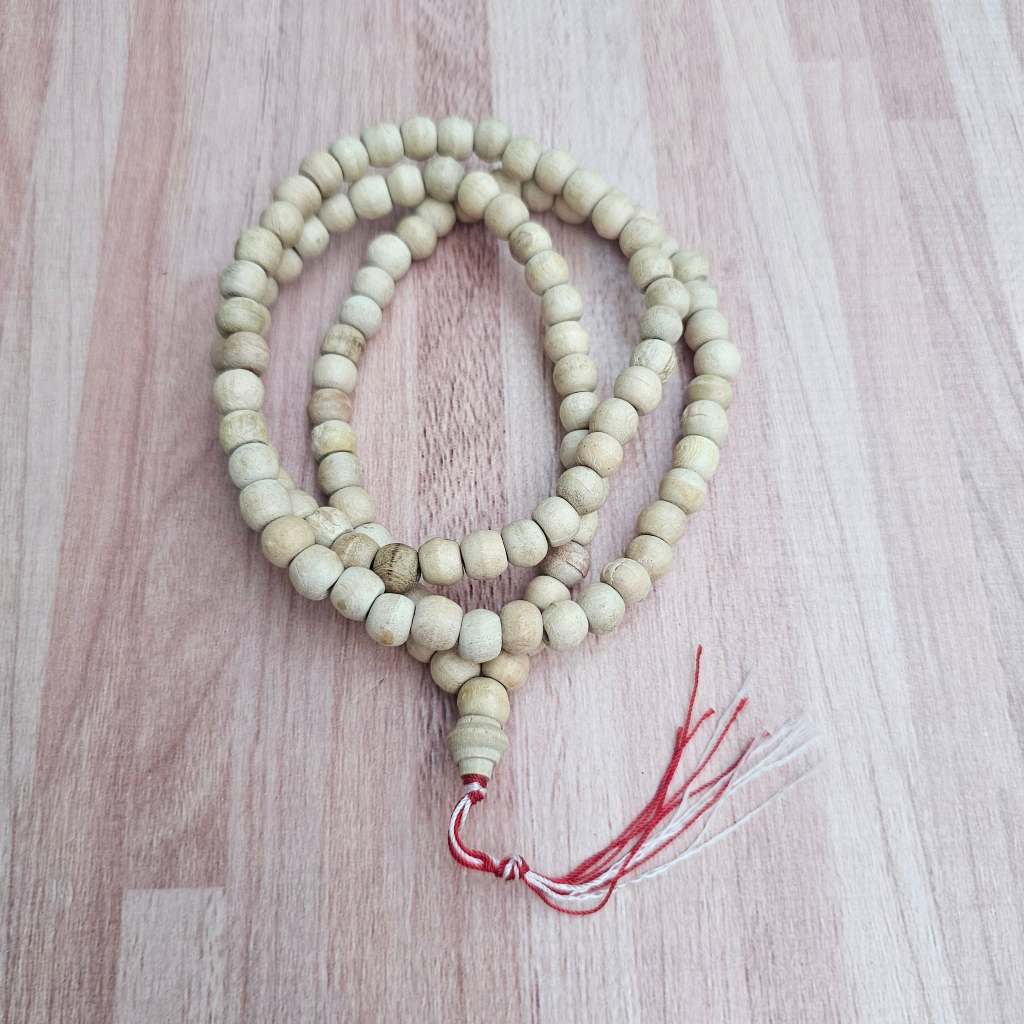 สร้อยปะคำไม้ สีธรรมชาติ สร้อยประคำ ไม้มงคล 108 เม็ด ขนาด 9 มม. Wooden Mala Beads 108 Beads สร้อยสวดม