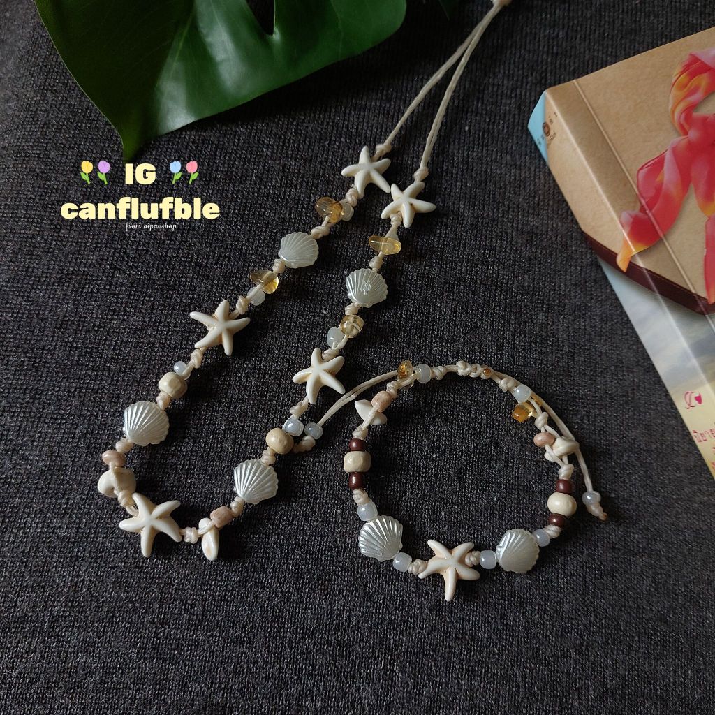 เซ็ตสร้อยคอกำไลเชือกเทียน ใส่ไปทะเล canflufble พร้อมส่ง ปรับระดับได้