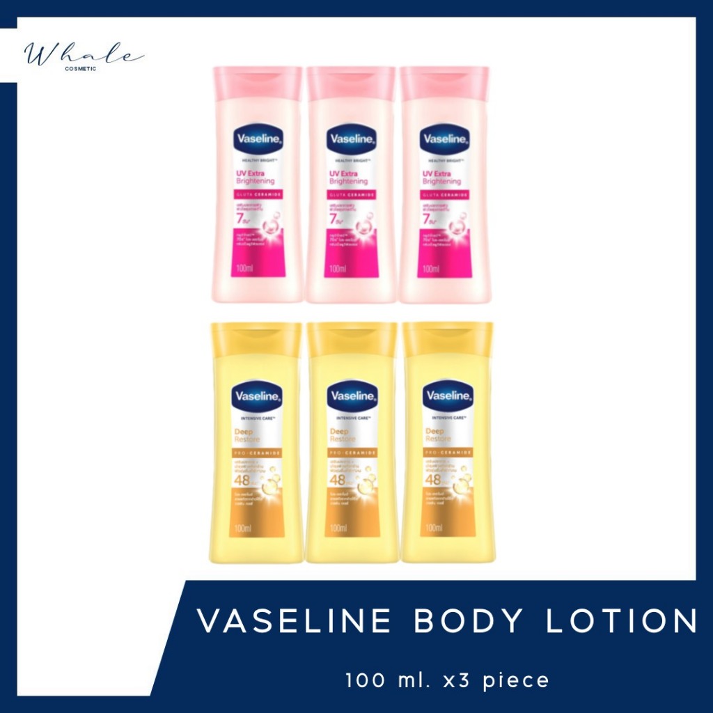 Whale cosmetic [ x3 ] Vaseline Body Lotion 100ml.