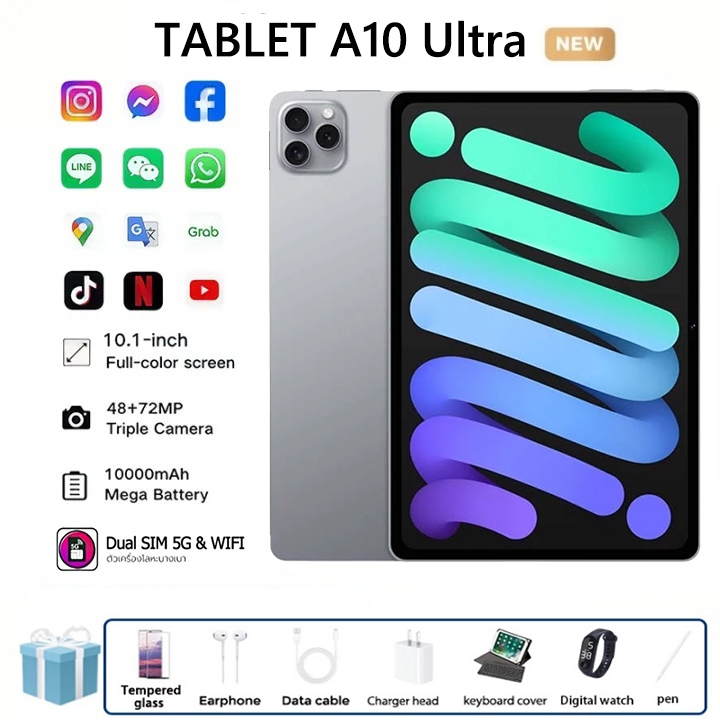 Tablet แท็บเล็ต อัจฉริยะ 5G Android 15 กล้องคู่ Dual SIM บลูทูธ WiF 10.1 นิ้ว เล่นเกมดูภาพยนตร์ HD 16GB+1TB  เมนูภาษาไทย