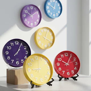 นาฬิกาแขวนผนัง (12 นิ้ว) ตัวเลขนูน 3 มิติ สีสันสดใส แขวนเก๋ๆ ทรงกลม เข็มเดินเรียบ ไร้เสียงรบกวน STD