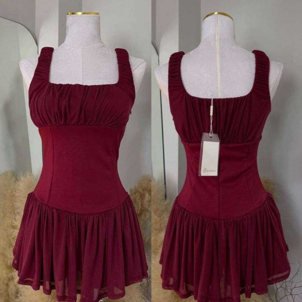 จั้มสูททรงกล้ามแต่งผ้าซีทรู ผ้าเด้งญี่ปุ่น(SR98)