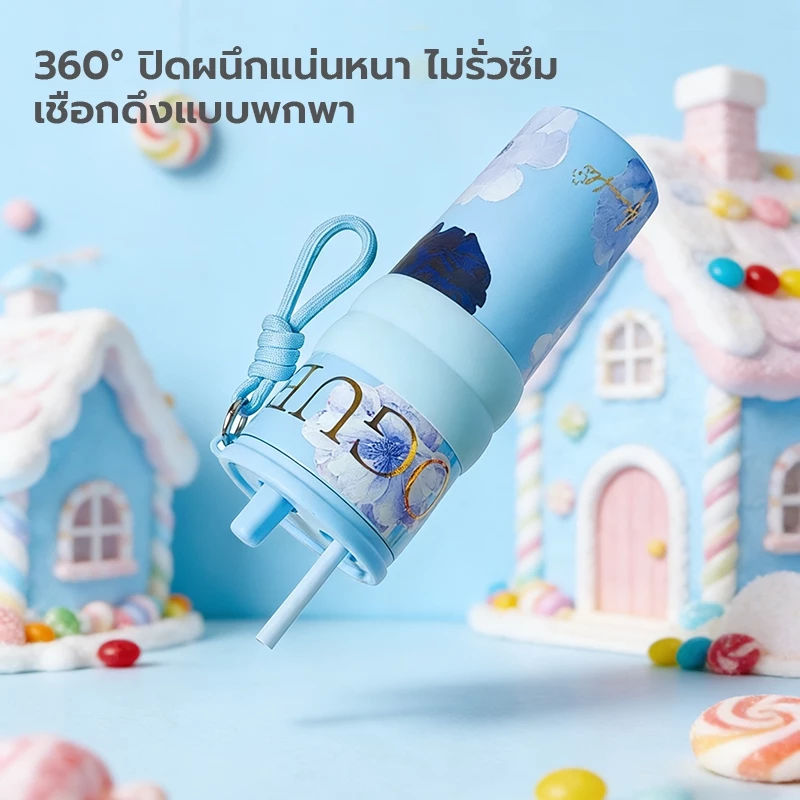 แก้วเก็บความเย็นลายดอกไม้ใหม่ ปี 2025 710MLแก้วน้ำเก็บอุณหภูมิ กระติกน้ำร้อน สแตนเลส พร้อมหลอด แก้วกาแฟ ถ้วยน้ำความ-266 thumbnail 3