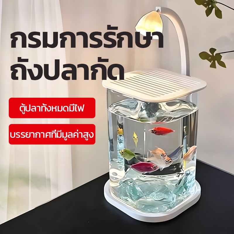 ปลากัดถัง ตู้ปลากัดใหม่ ตู้ปลาพลาสติกใส ปลาสวยงาม ระบบไฟLED+ส่งผ่านแสง99% แถมฟรีน้ำแข็งคริสตัล ตู้ปลาพลาสติกใส