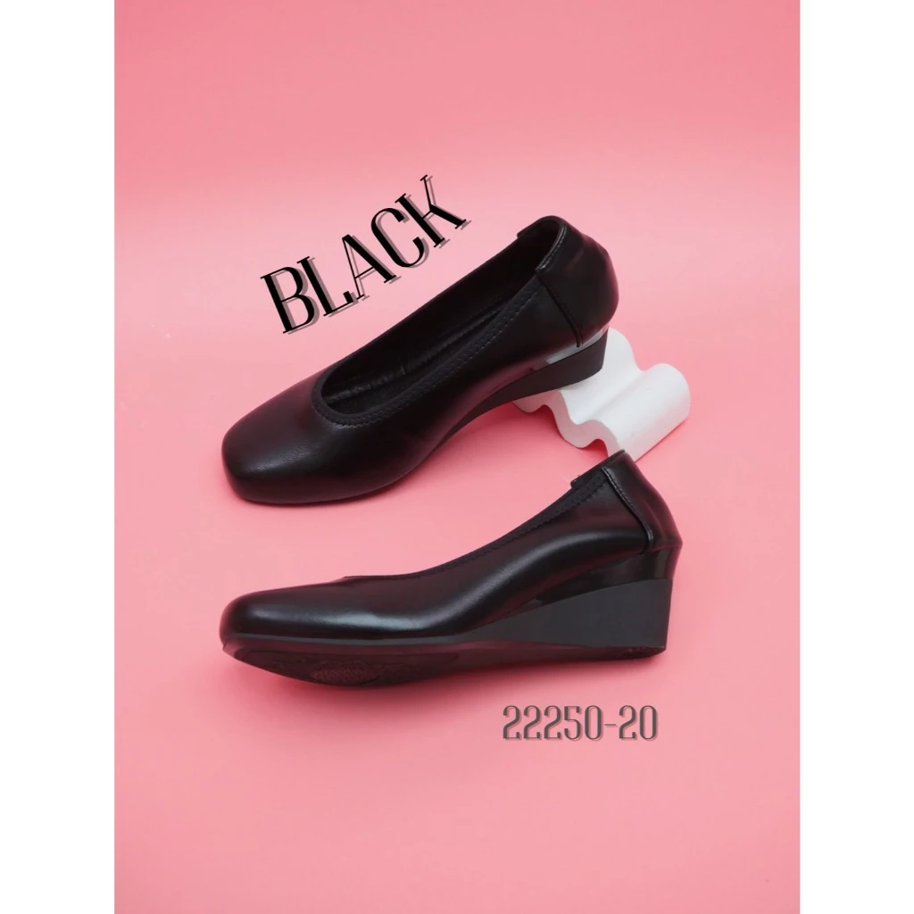 K22250-20 รองเท้าคัทชูงานหัวตัด ส้นเตารีดสูง 2 นิ้ว แพทเทิร์นเก็บหน้าเท้าได้ดี