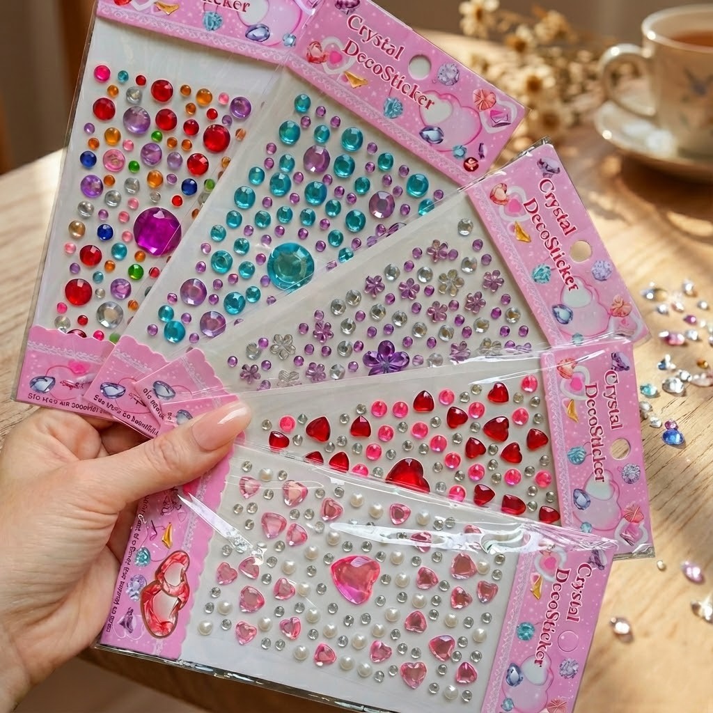 [พร้อมส่ง] สติ๊กเกอร์ คริสตัล เพชร ไข่มุก รูปหัวใจ ดอกไม้ DIY Crystal Diamond Pearl Handmade Sticker ตกแต่ง งานฝีมือ
