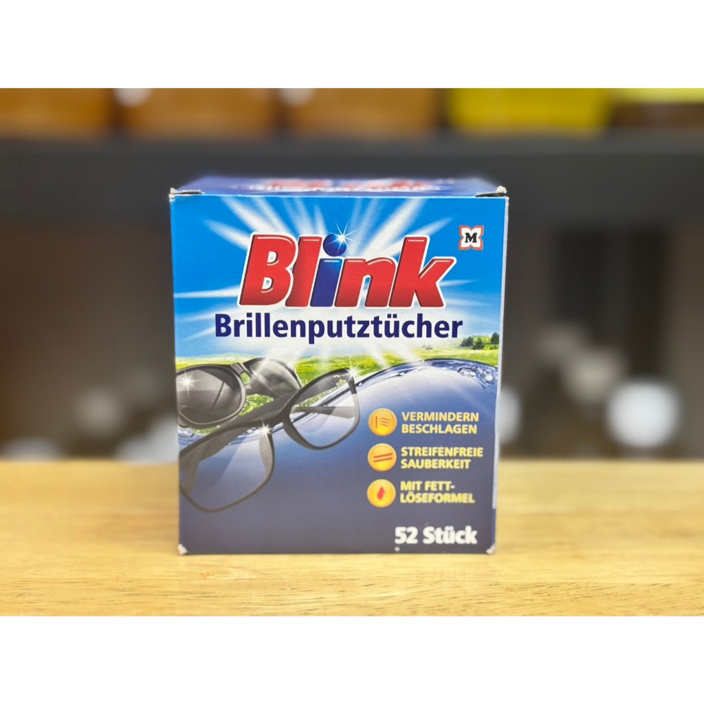 กระดาษเช็ดแว่น Blink Brillenputztücher เช็ดแว่นสูตรแห้งไวไม่ทิ้งคราบ นำเข้าเยอรมัน 1 กล่องมี 52ชิ้น