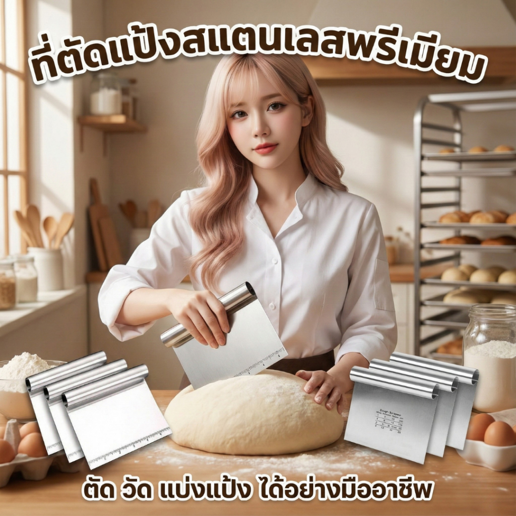 ที่ตัดแป้ง วัสดุสแตนเลส อุปกรณ์ตัดแป้ง มีสเกลบอกขนาด ที่ตัดปาท่องโก๋ ที่ตัดแป้งพิซซ่า ที่ตัดแป้งโด มีดตัดแป้ง พร้อมส่งTH