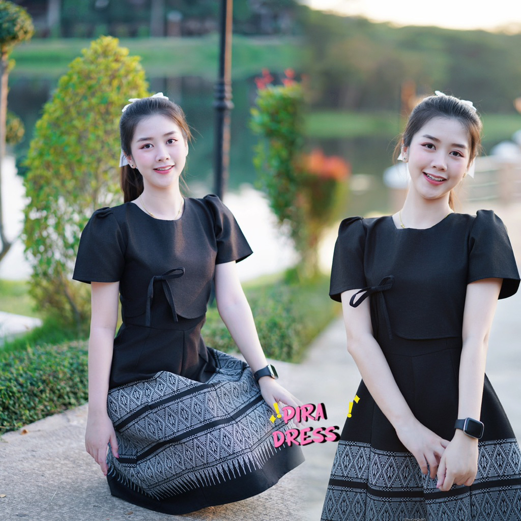 PIRA DRESS เดรสผ้าฝ้าย อัดกาวทั้งชุด ทรงย้วย