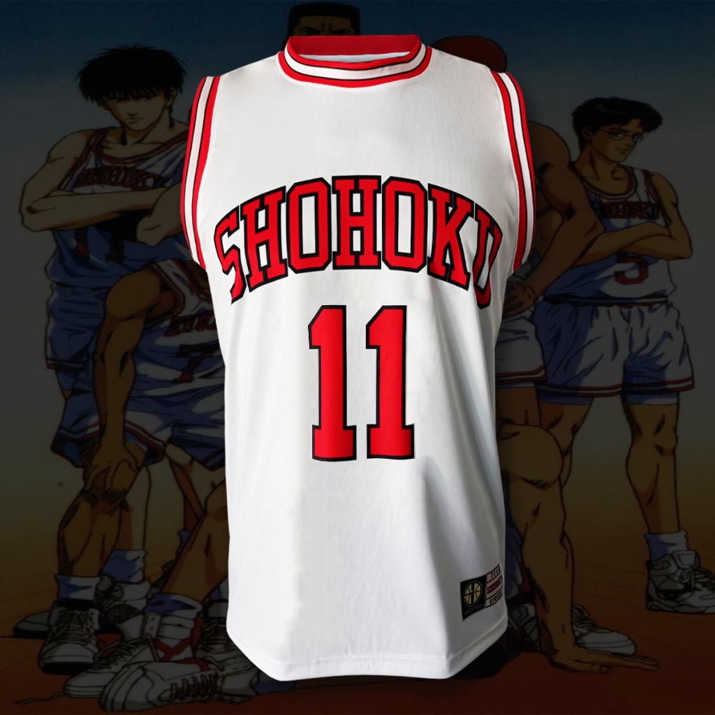 เสื้อบาสเกตบอล การ์ตูนสแลมดั้งค์ ทีม โชโฮคุ รุ่น สีขาว /RUKAWA#11 พิมพ์ทั้งตัว ไซส์ S-5XL #BK0289