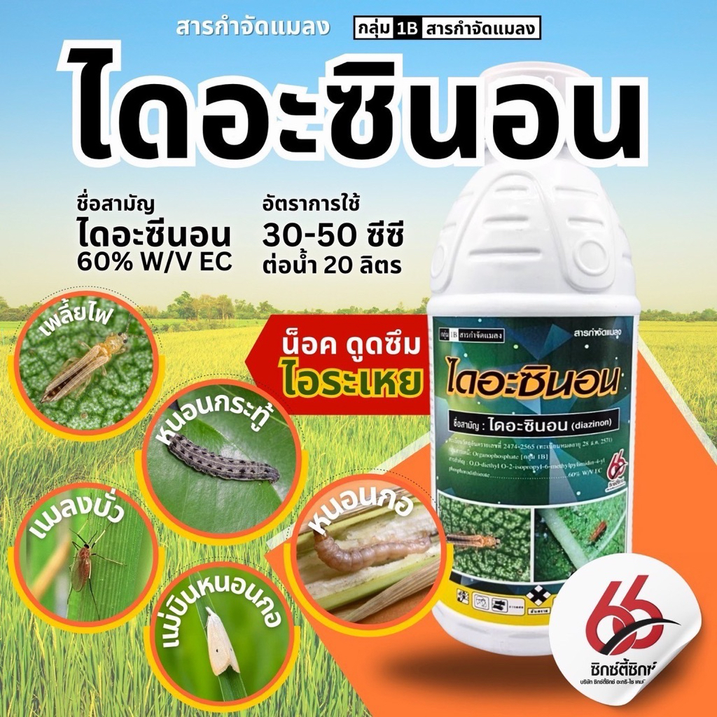 ไดอะซินอน 60%EC ยาหนอนเพลี้ย 1ลิตร สูตรเย็นฉีผ่าดอกได้ ดูดซึม น๊อค ไอระเหย