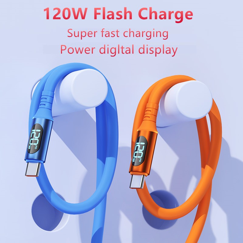 120W 6A USB to Type C Type-C T0 C สายเคเบิลข้อมูลดิจิตอลจอแสดงผล QC PD Fast Charger สายเคเบิลข้อมูลสำหรับ ราคา ถูกที่สุด ดีลบีเคเค แกลเลอรีภาพที่ 3