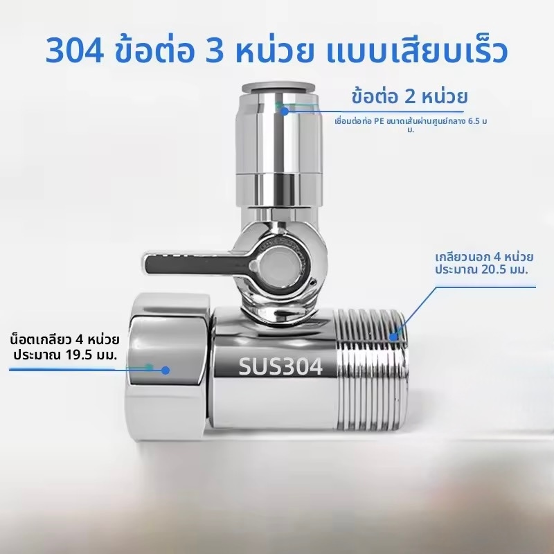 บอลวาวล์เครื่องกรองน้ำ สามทางเครื่องกรองน้ำ สแตนเลส 304 ขนาด 1/4" 2หุน และ 3/8" 3หุน ก๊อกประปาเครื่องกรองน้ำ