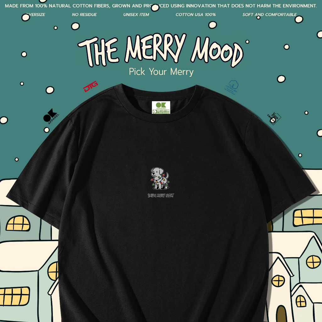 OK Apparel เสื้อยืดคอกลมแขนสั้น ลาย The merry mood Dog  Oversize Cotton ⚡️USAคุ้มสุด!⚡️