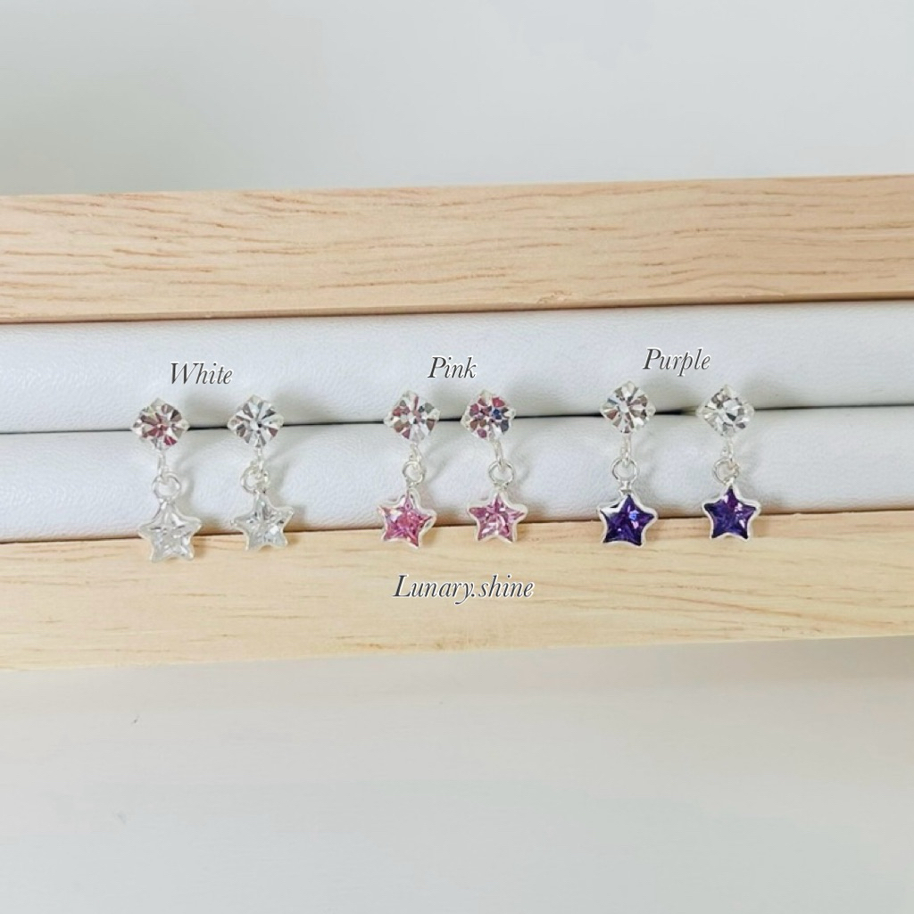 Lunary / ต่างหูเงินแท้ ประดับเพชรcz ห้อยดาว