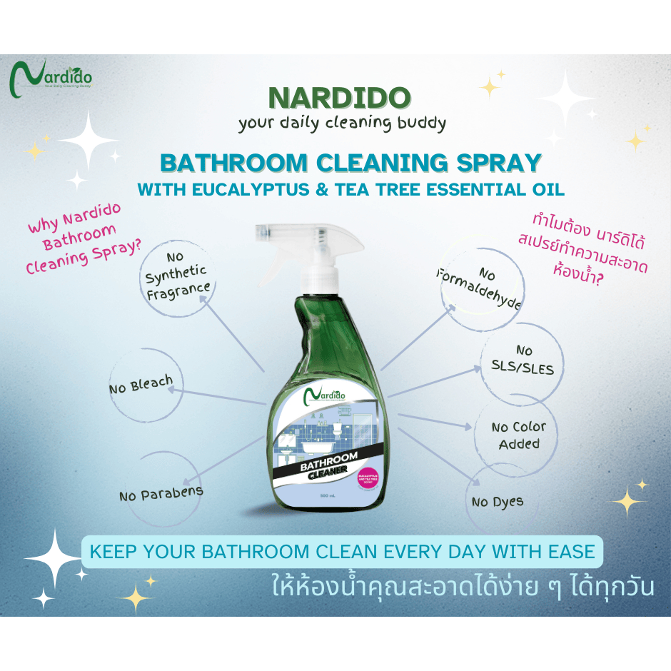 ชุดประหยัด (2 ขวด) นาร์ดิโด้ สเปรย์ทำความสะอาดอเนกประสงค์+สเปรย์ทำความสะอาดห้องน้ำ - รูปที่ 7