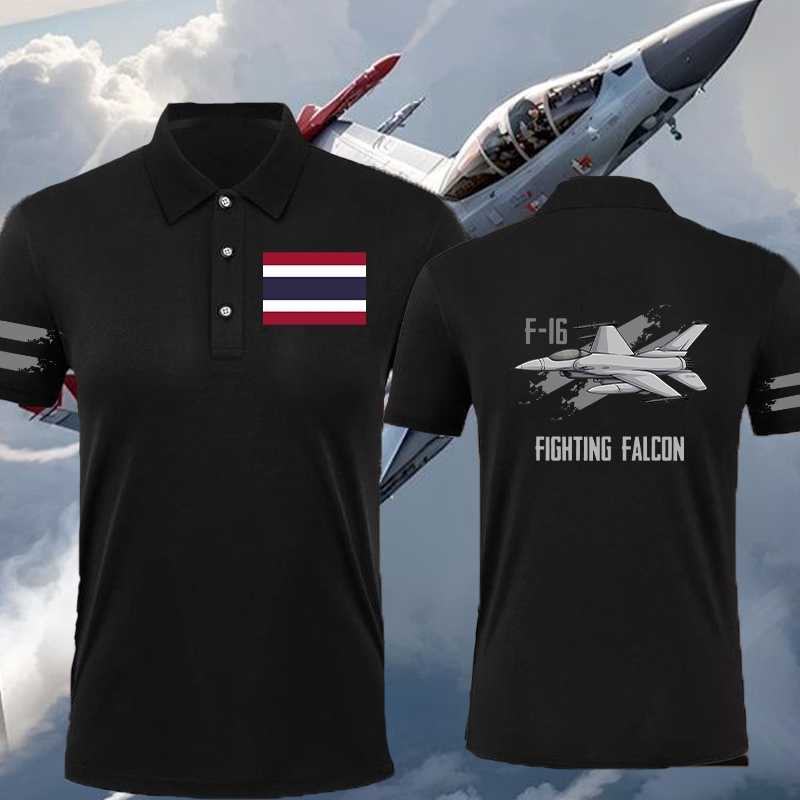 เสื้อโปโลพิมพ์  เสื้อยืด " F-16 & JAS 39 " " F-16 FIGHTING FALCON " POLO เสื้อเชิ้ตผ้าฝ้าย Cotton S-