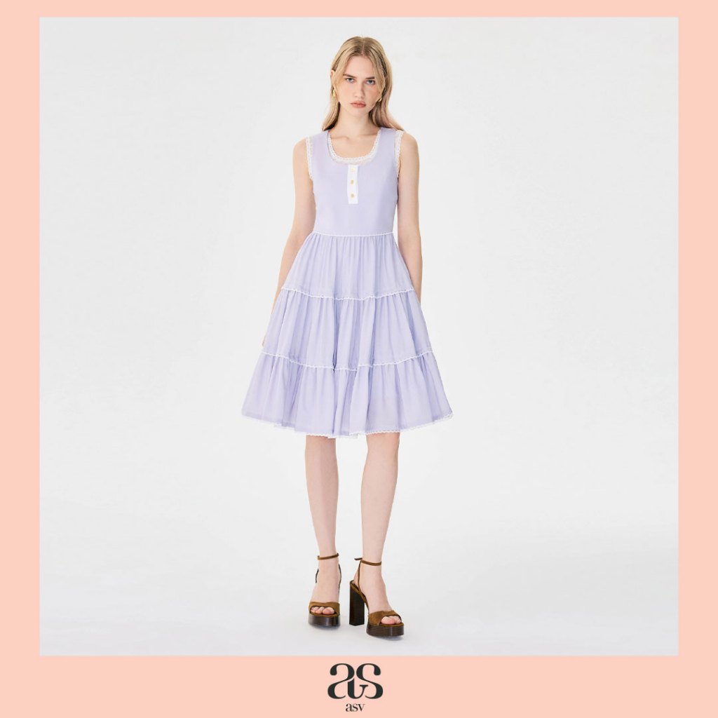[asv aw25] Stacy Mini Dress เดรส ดีเทลเสื้อกล้าม แขนกุด ซ้อนเลเยอร์ลูกไม้ กระดุมทองหน้า กระโปรงแต่งรูดระบาย ซิปหลัง