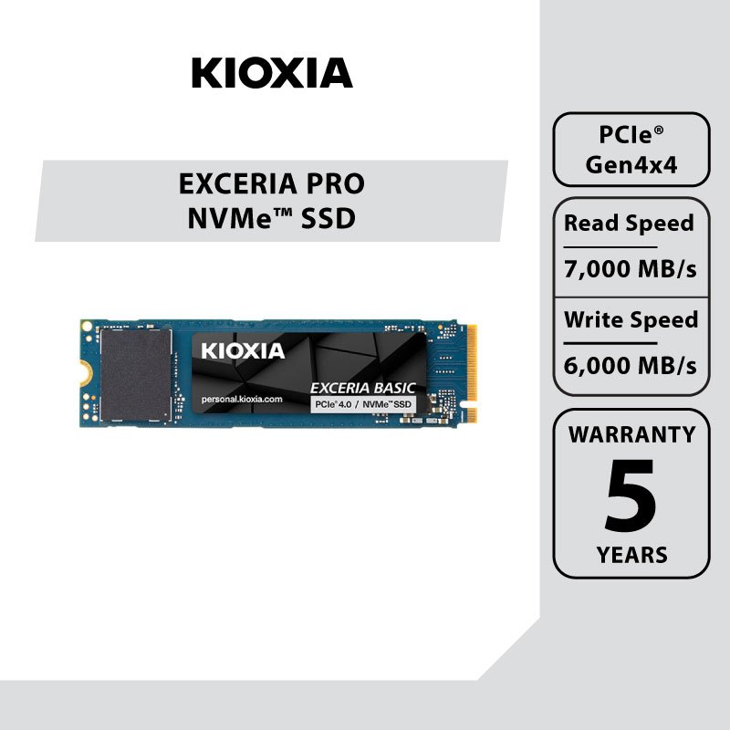 KIOXIA EXCERIA BASIC NVMe™ Internal SSD 1TB R7000 W6000 PCIe Gen 4x4