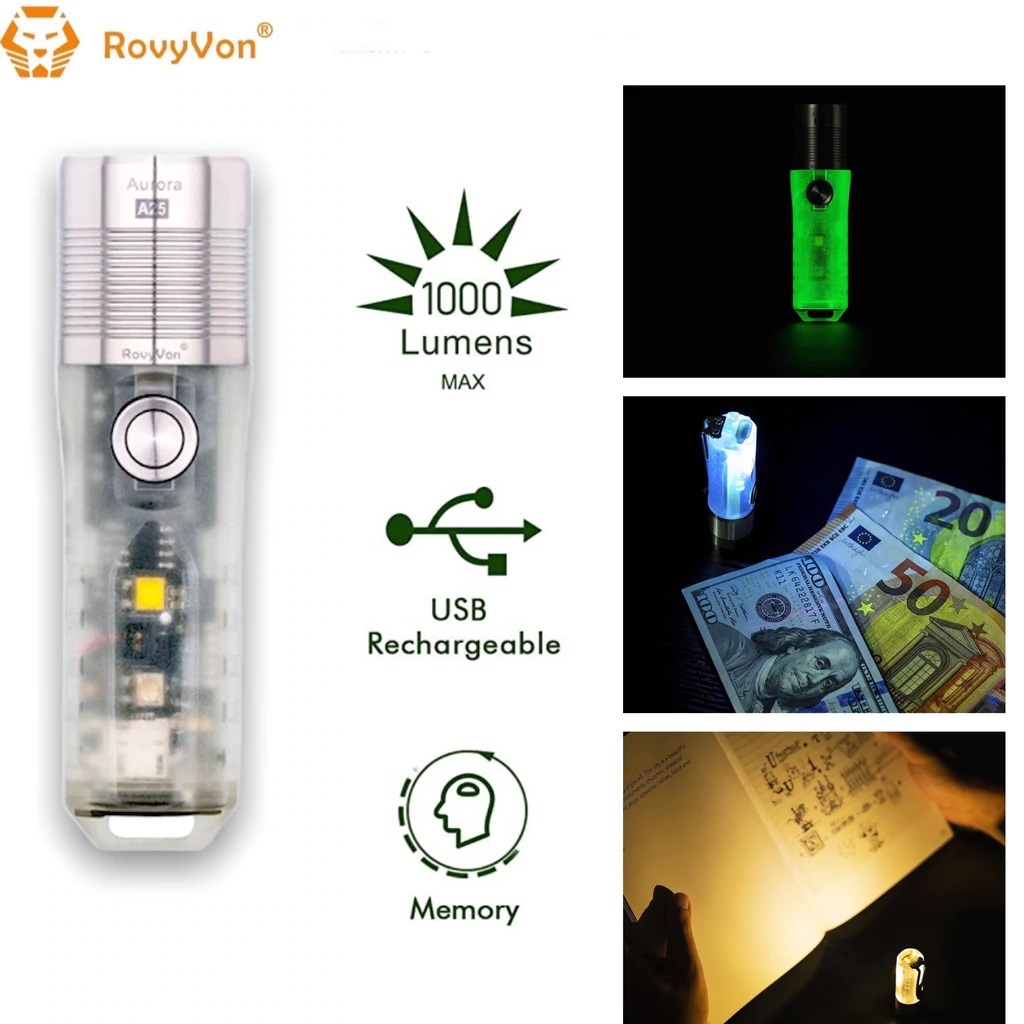 RovyVon Aurora A25  GITD 1000 Lumens EDC_Slide White+UV