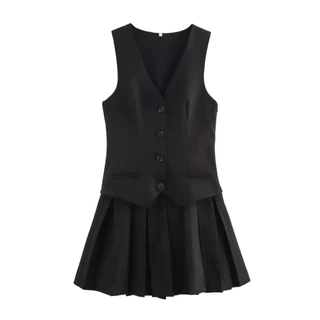 PICHA_BRAND : VEST OLD SCHOOL DRESS เดรสแขนกุดกระโปรงพลีท