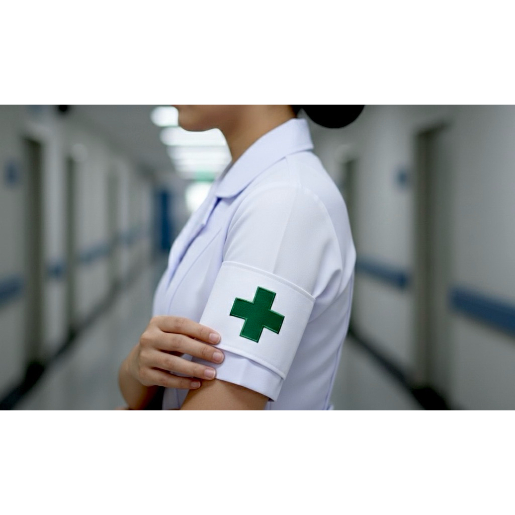ปลอกแขนพยาบาล ปลอกแขนกากบาทสีเขียว ปลอกแขนปฐมพยาบาล
