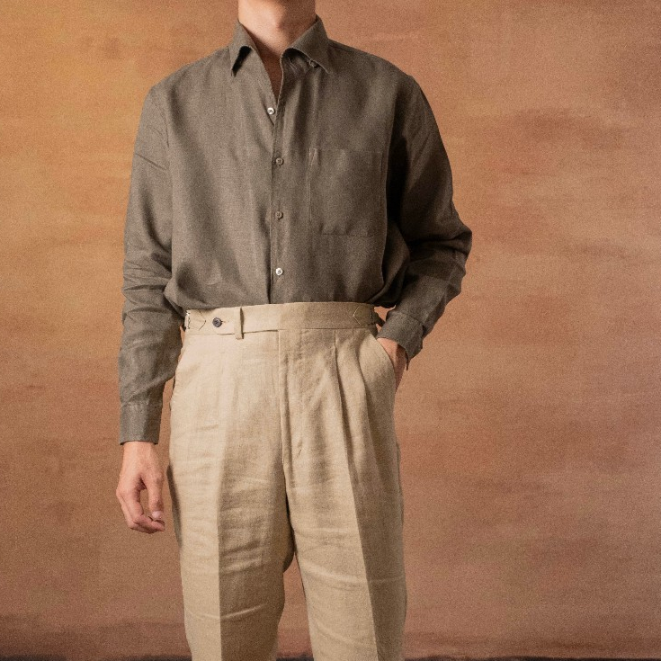 [OPCS-LN-OLIVE] เสื้อเชิ้ตลินิน One Piece Collar Shirt - Classic Shirt