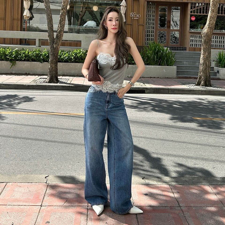 KZ10 • กางเกงยีนส์ทรงกระบอกใหญ่ สี Medium blue